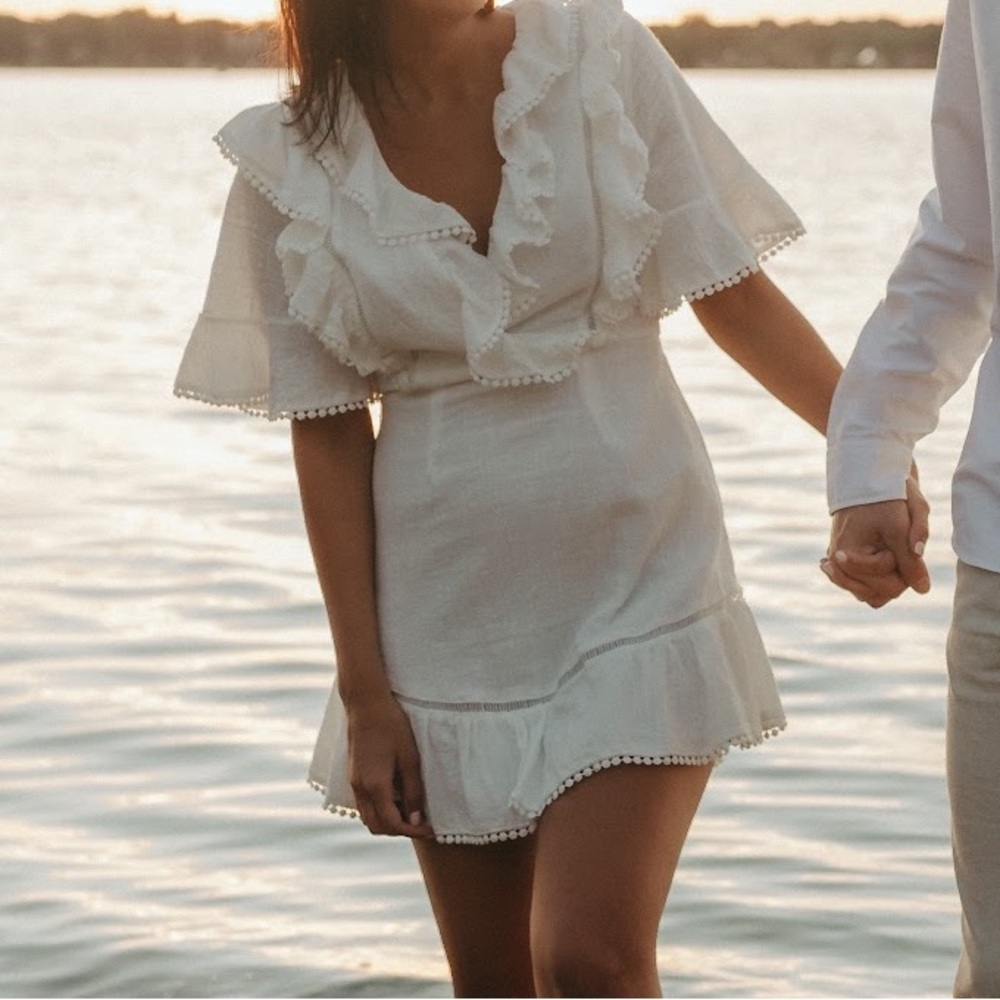 White Linen and Ruffle Mini Dress